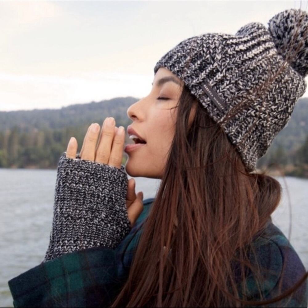 Rebecca Minkoff New Beanie Arm Warmers Marled Set in Black‎ One Size NWT